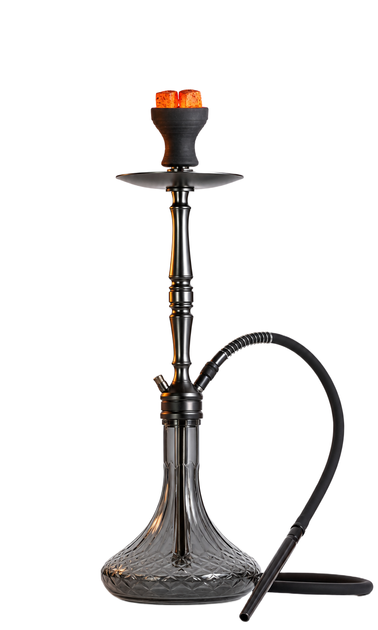 Premium hookah with glowing FLAMORA coconut charcoal